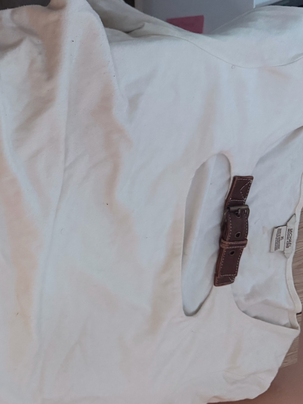 Micheal Kors White Top with Brown Buckle Detail